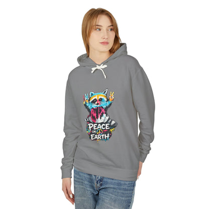 Women’s Peace on Earth Raccoon Hoodie – Colorful Graphic Lightweight Pullover - JennyCool
