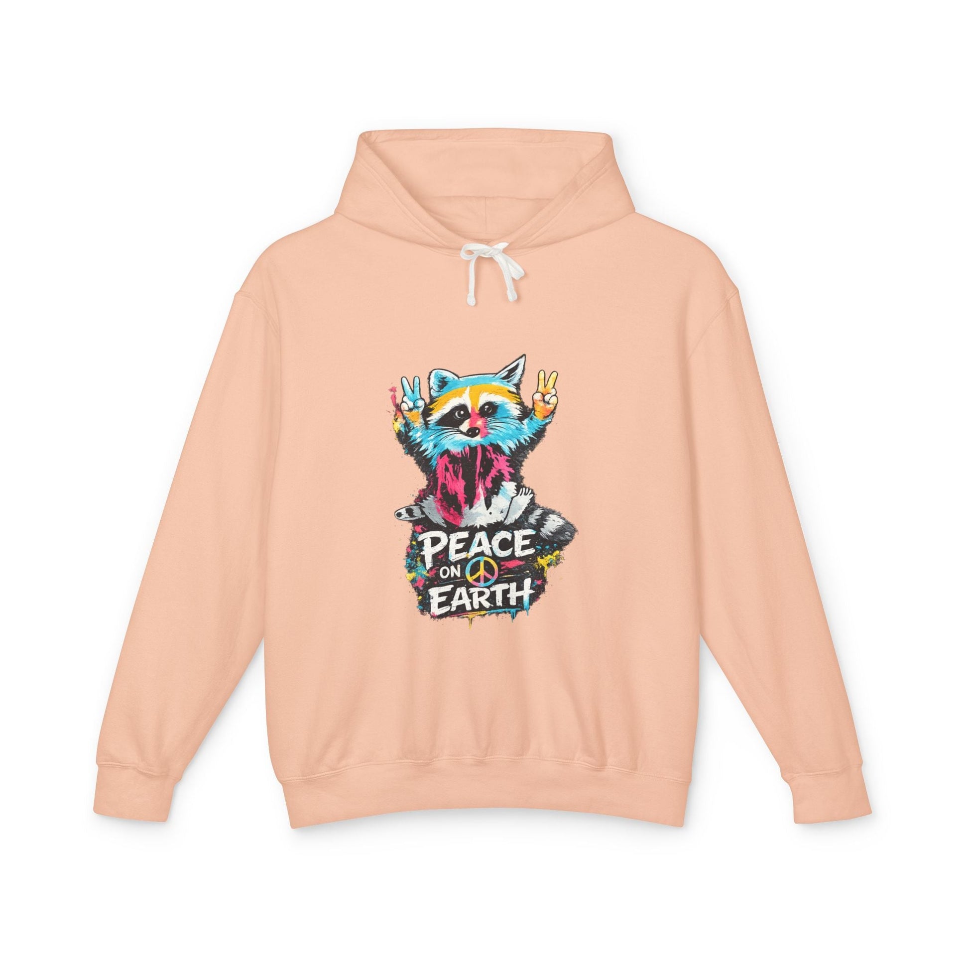 Women’s Peace on Earth Raccoon Hoodie – Colorful Graphic Lightweight Pullover - JennyCool