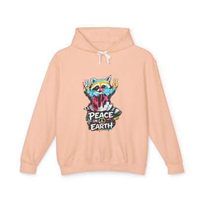 Women’s Peace on Earth Raccoon Hoodie – Colorful Graphic Lightweight Pullover - JennyCool