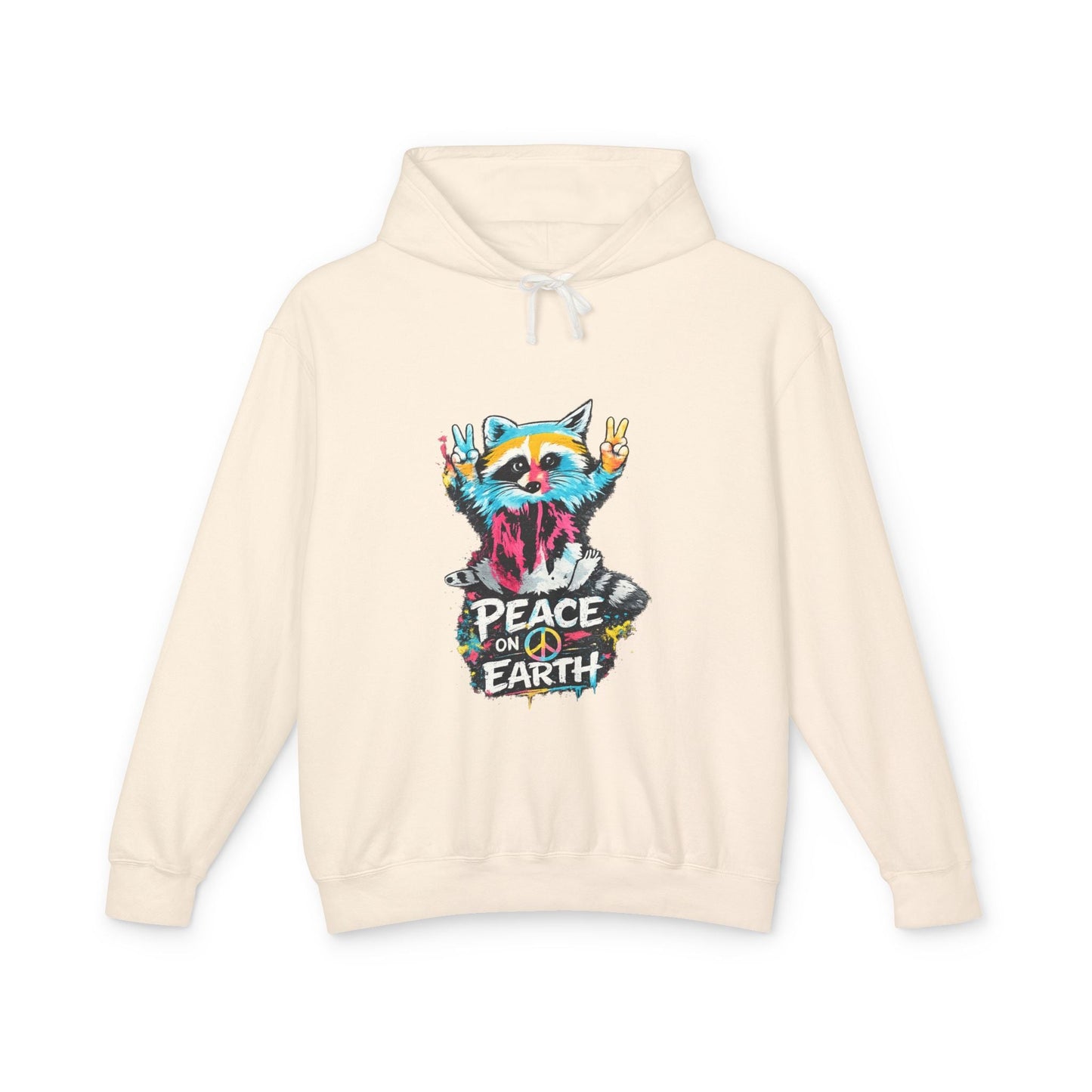 Women’s Peace on Earth Raccoon Hoodie – Colorful Graphic Lightweight Pullover - JennyCool