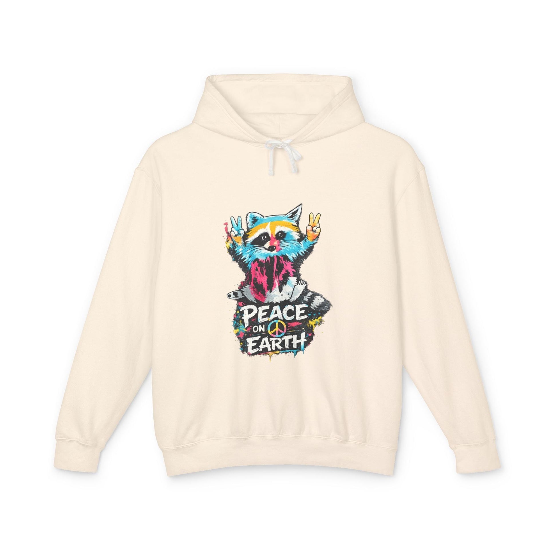 Women’s Peace on Earth Raccoon Hoodie – Colorful Graphic Lightweight Pullover - JennyCool