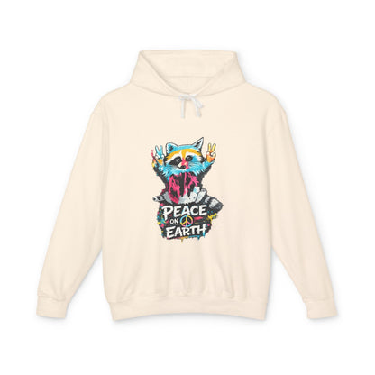 Women’s Peace on Earth Raccoon Hoodie – Colorful Graphic Lightweight Pullover - JennyCool