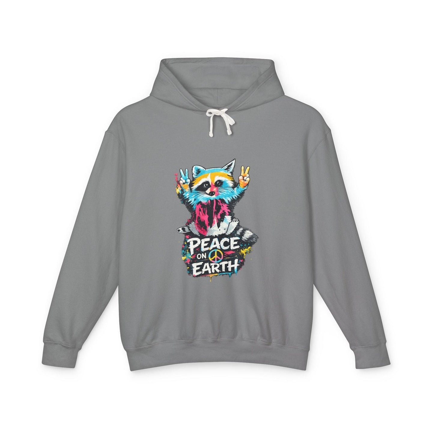 Women’s Peace on Earth Raccoon Hoodie – Colorful Graphic Lightweight Pullover - JennyCool