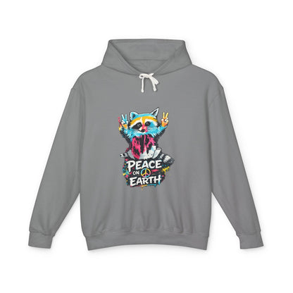 Women’s Peace on Earth Raccoon Hoodie – Colorful Graphic Lightweight Pullover - JennyCool