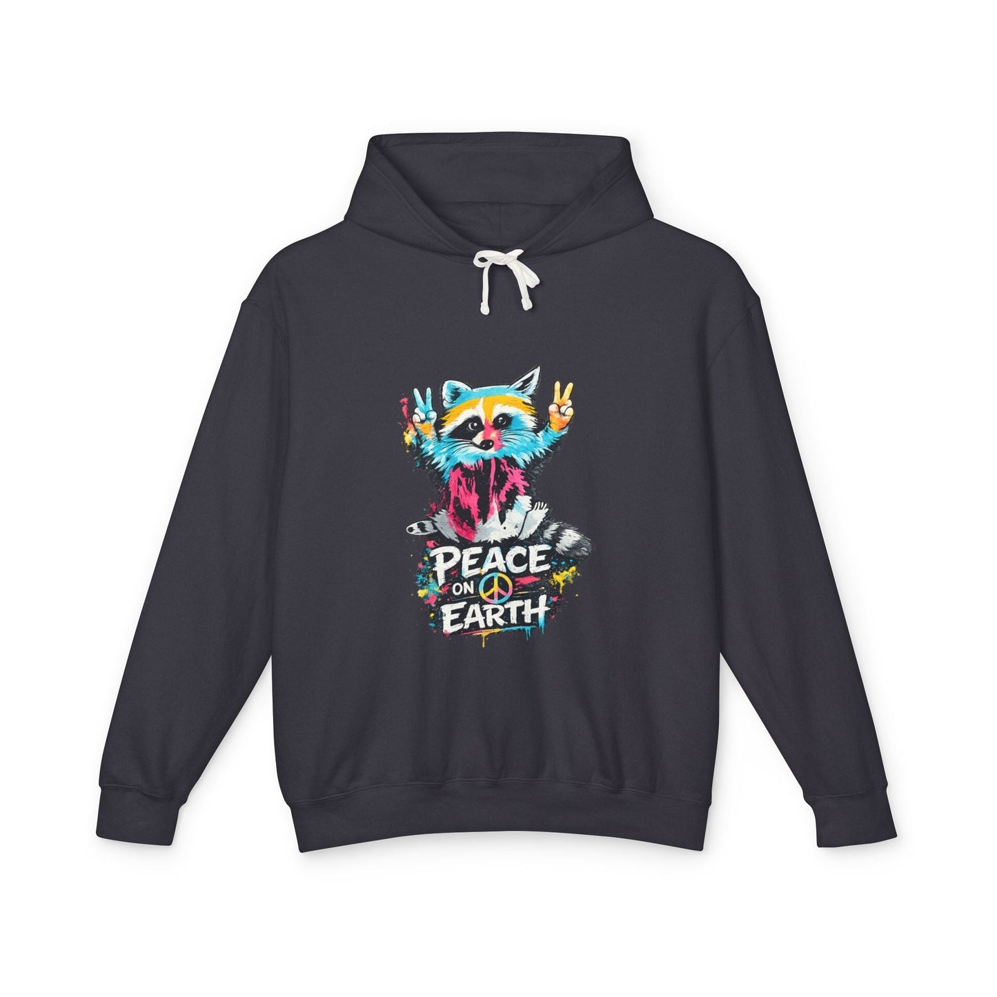 Women’s Peace on Earth Raccoon Hoodie – Colorful Graphic Lightweight Pullover - JennyCool
