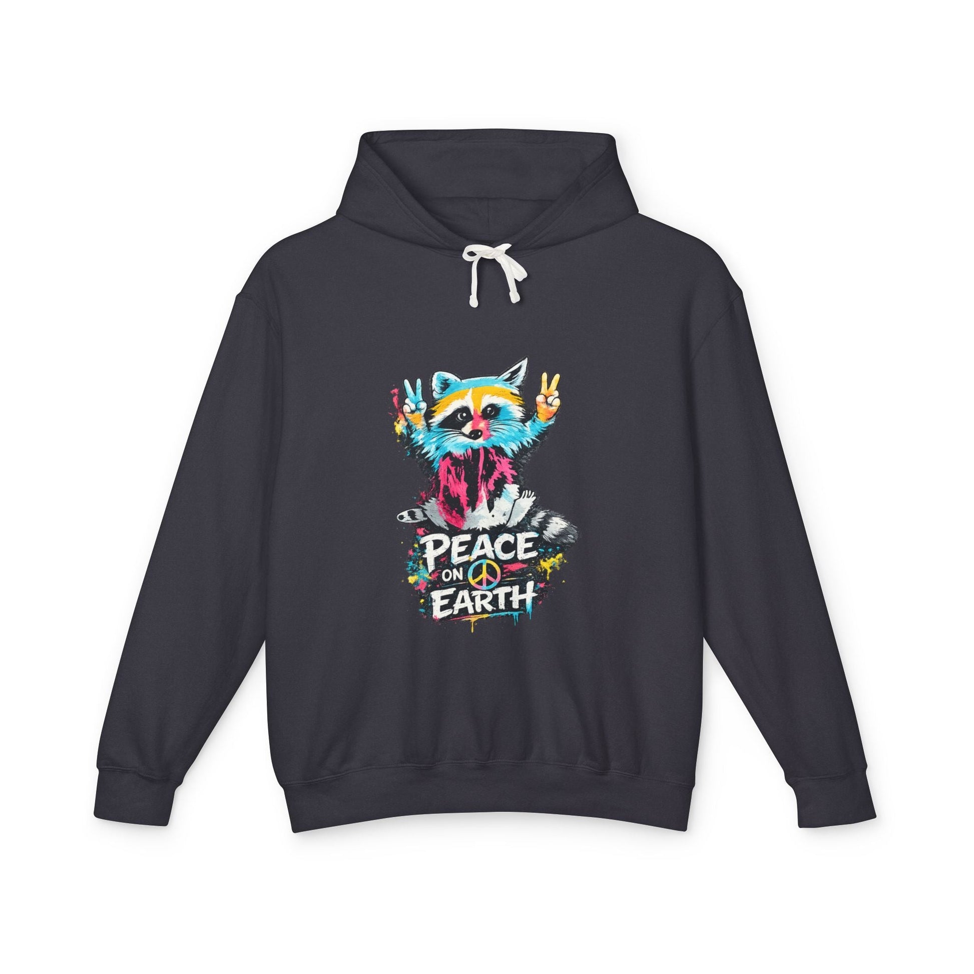 Women’s Peace on Earth Raccoon Hoodie – Colorful Graphic Lightweight Pullover - JennyCool