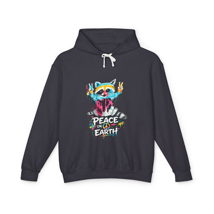 Women’s Peace on Earth Raccoon Hoodie – Colorful Graphic Lightweight Pullover - JennyCool