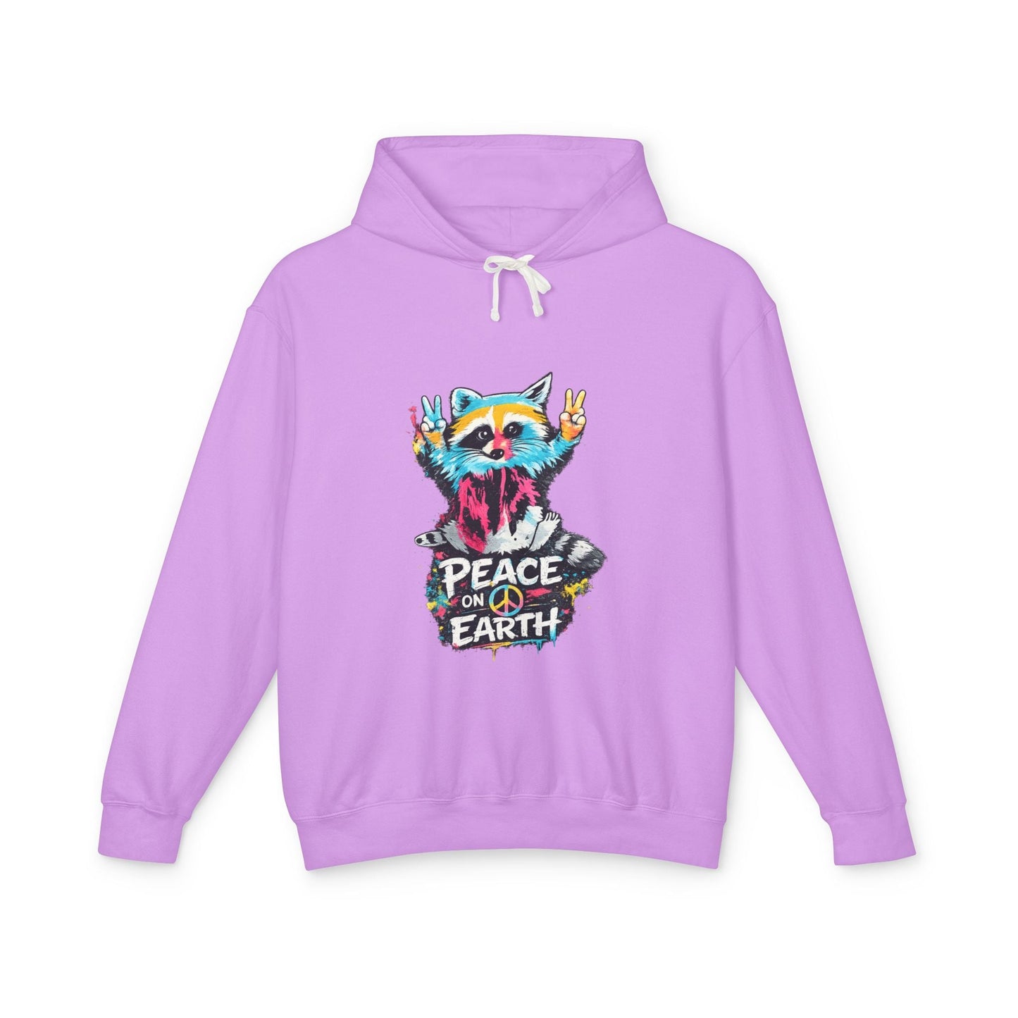 Women’s Peace on Earth Raccoon Hoodie – Colorful Graphic Lightweight Pullover - JennyCool