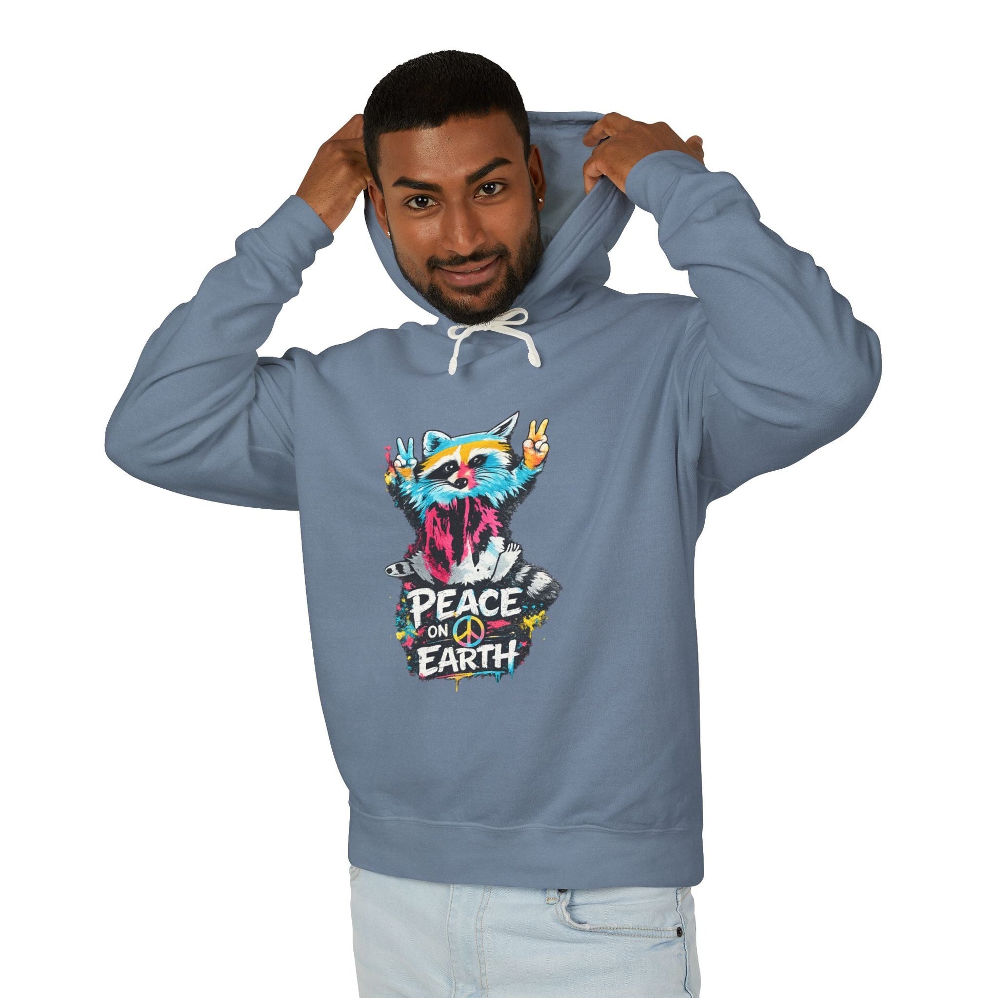 Women’s Peace on Earth Raccoon Hoodie – Colorful Graphic Lightweight Pullover - JennyCool