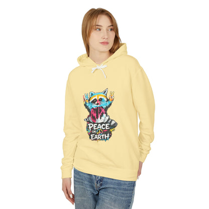 Women’s Peace on Earth Raccoon Hoodie – Colorful Graphic Lightweight Pullover - JennyCool