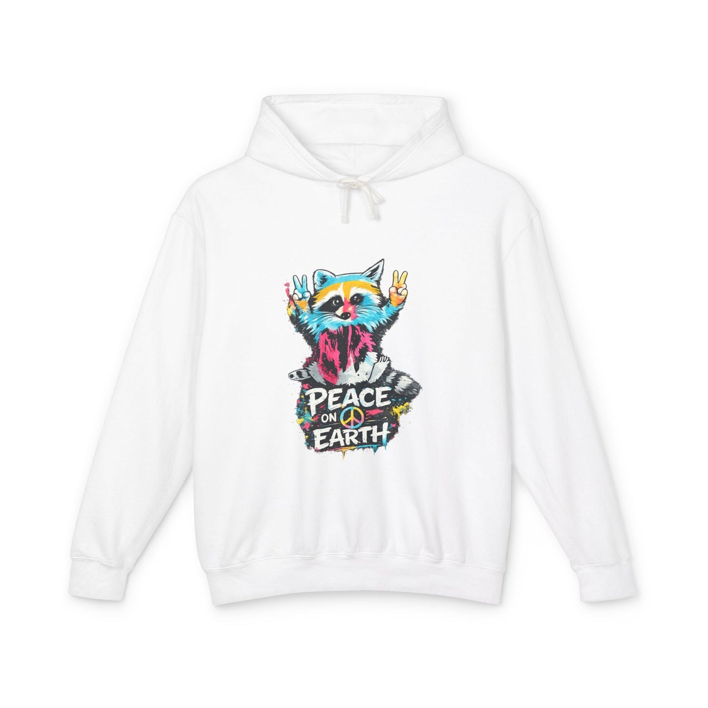 Women’s Peace on Earth Raccoon Hoodie – Colorful Graphic Lightweight Pullover - JennyCool
