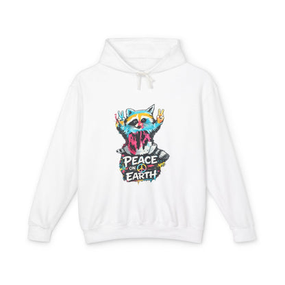 Women’s Peace on Earth Raccoon Hoodie – Colorful Graphic Lightweight Pullover - JennyCool