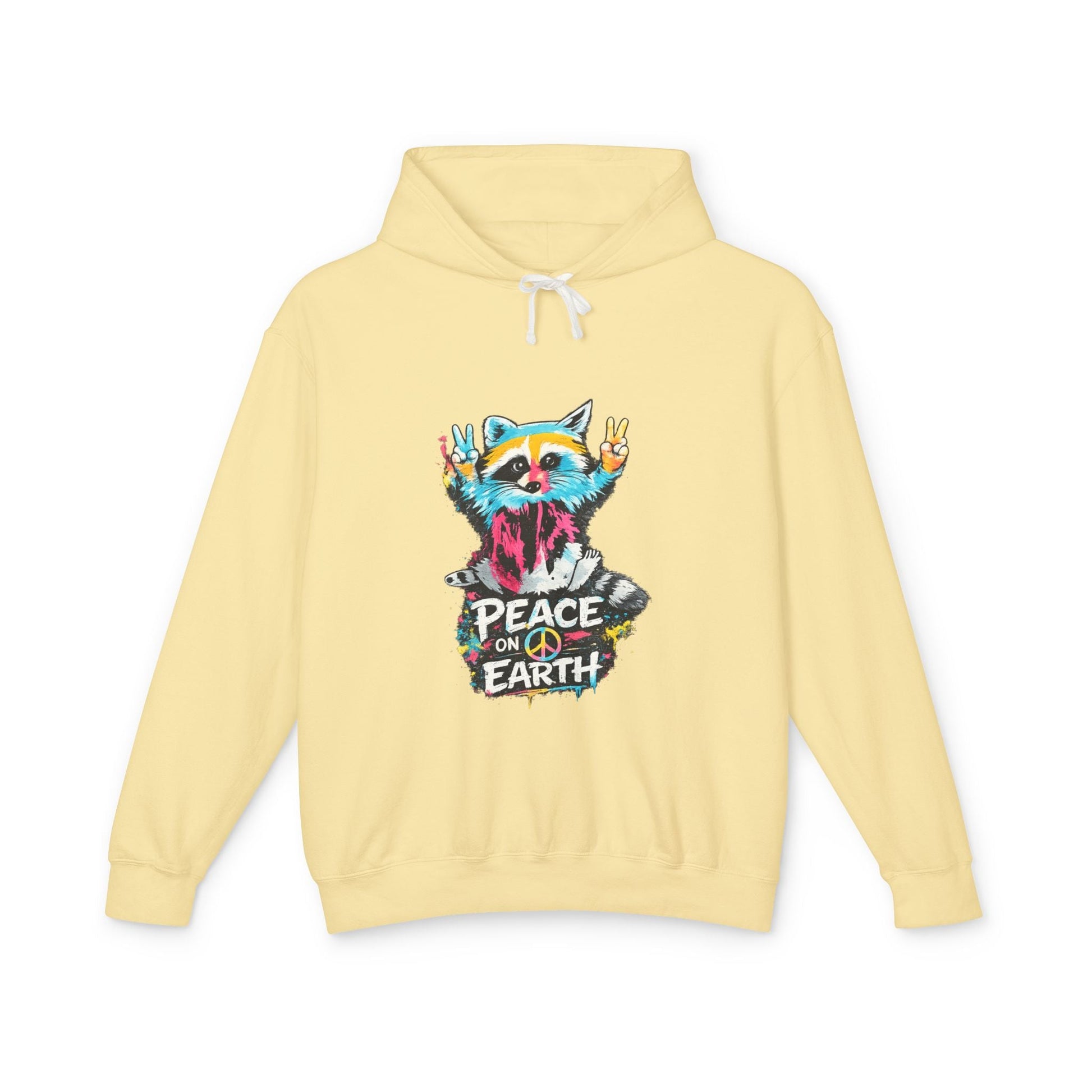 Women’s Peace on Earth Raccoon Hoodie – Colorful Graphic Lightweight Pullover - JennyCool