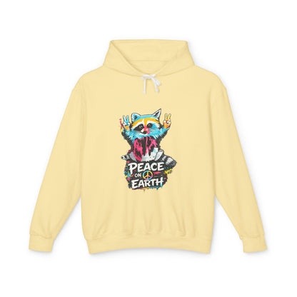 Women’s Peace on Earth Raccoon Hoodie – Colorful Graphic Lightweight Pullover - JennyCool