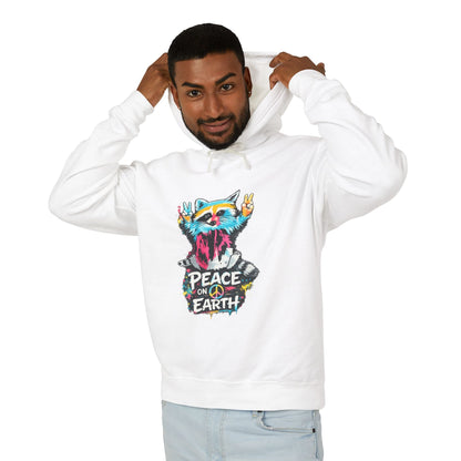 Women’s Peace on Earth Raccoon Hoodie – Colorful Graphic Lightweight Pullover - JennyCool