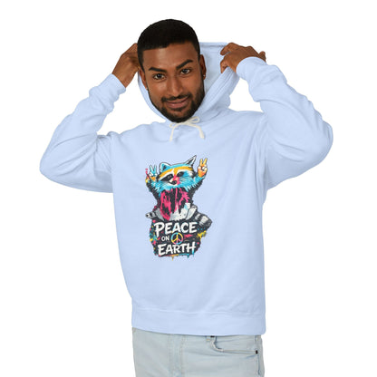 Women’s Peace on Earth Raccoon Hoodie – Colorful Graphic Lightweight Pullover - JennyCool
