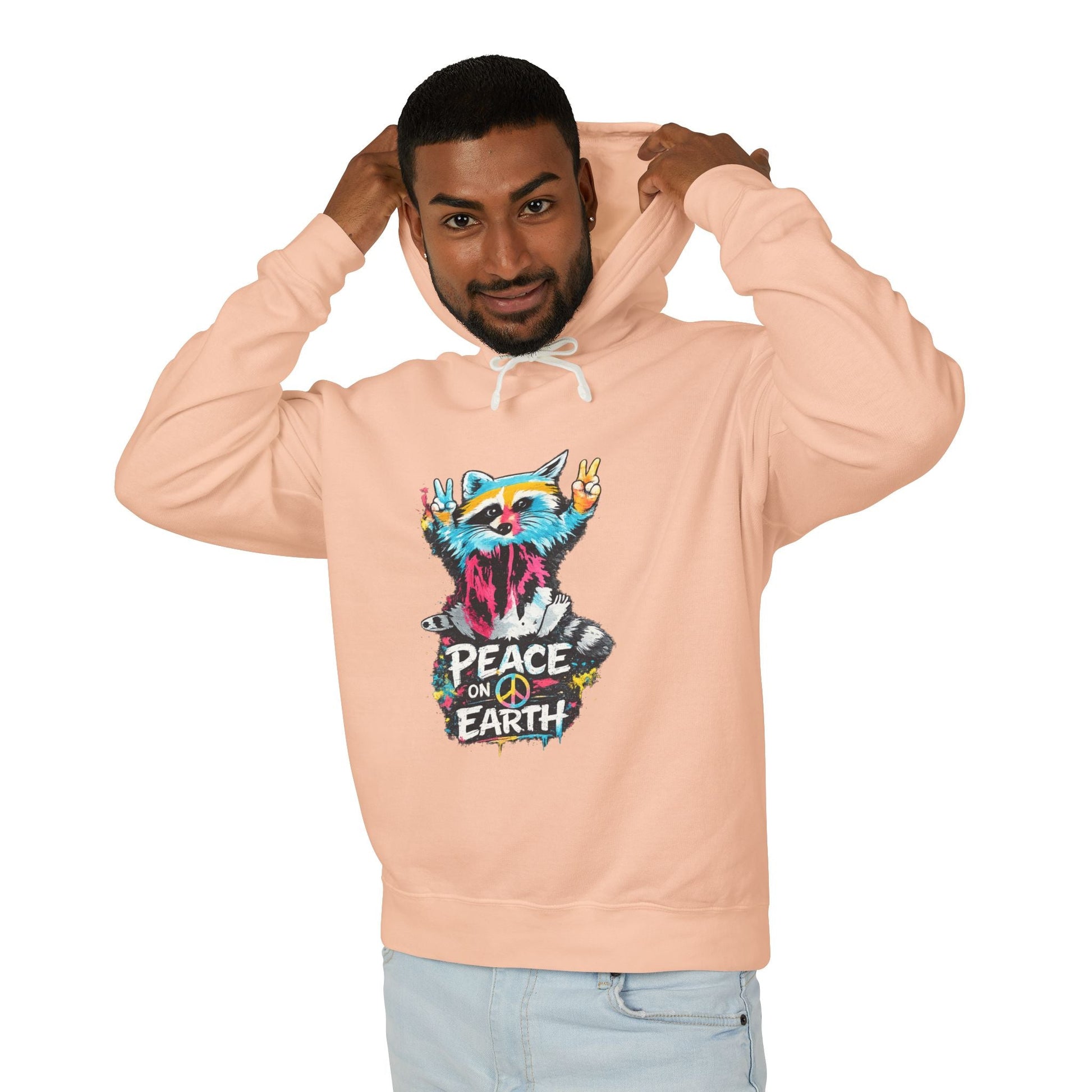 Women’s Peace on Earth Raccoon Hoodie – Colorful Graphic Lightweight Pullover - JennyCool