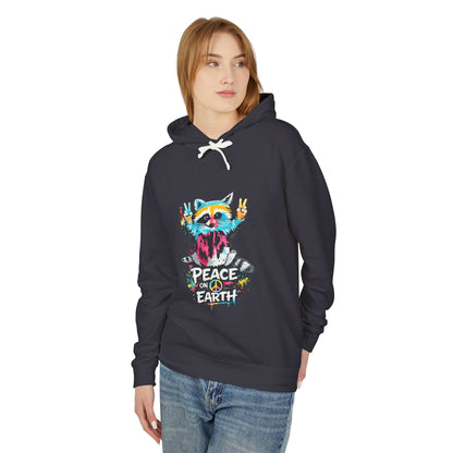 Women’s Peace on Earth Raccoon Hoodie – Colorful Graphic Lightweight Pullover - JennyCool