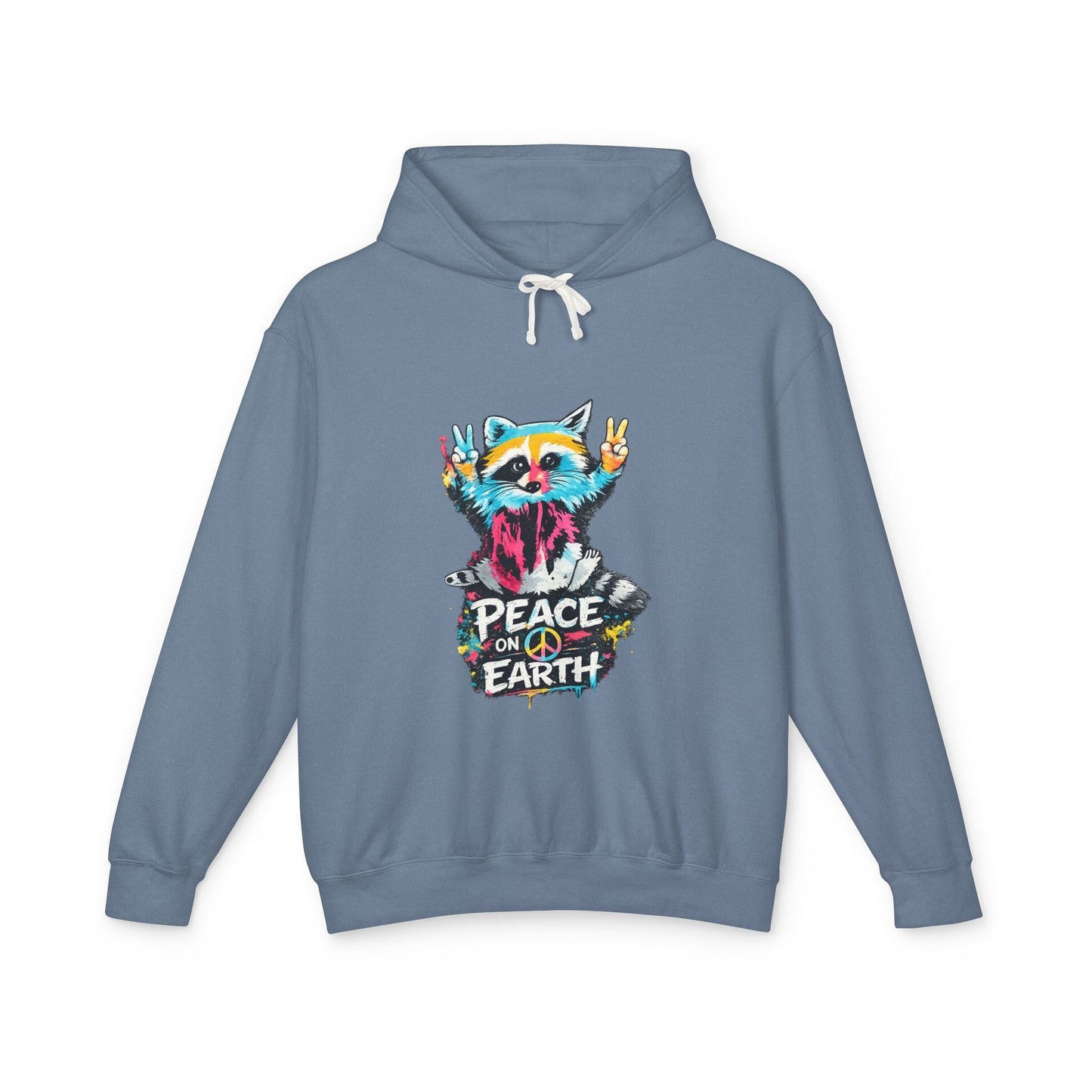 Women’s Peace on Earth Raccoon Hoodie – Colorful Graphic Lightweight Pullover - JennyCool
