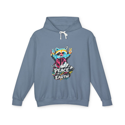 Women’s Peace on Earth Raccoon Hoodie – Colorful Graphic Lightweight Pullover - JennyCool