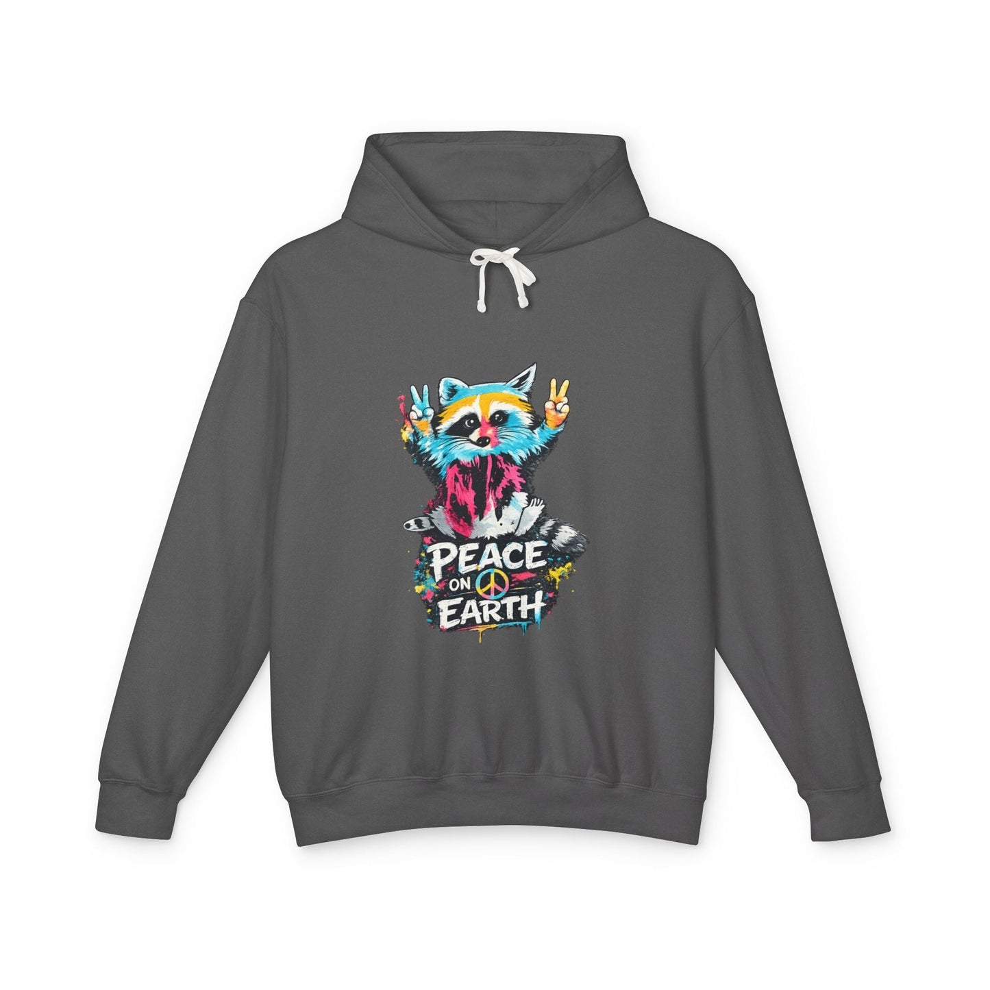 Women’s Peace on Earth Raccoon Hoodie – Colorful Graphic Lightweight Pullover - JennyCool