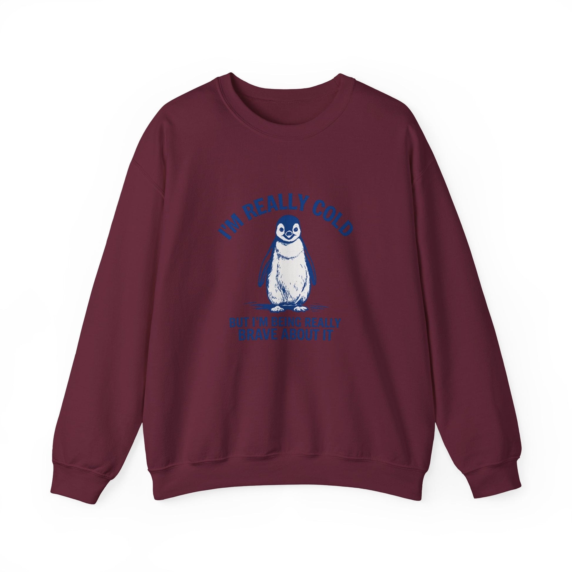Women’s Penguin Graphic Sweatshirt – I’m Really Cold But I’m Being Brave About It – Cute Cozy Crewneck - JennyCool