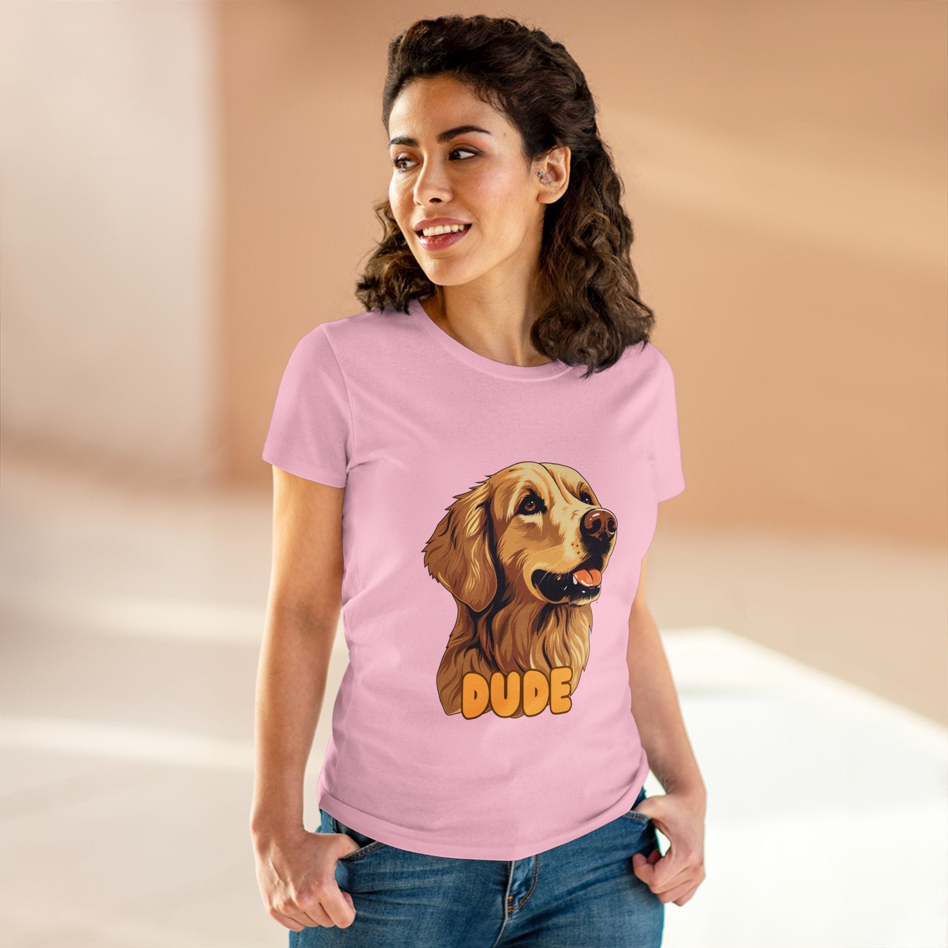 Women's Tee with Golden Dog Print - Valentine's Day Gift - JennyCool