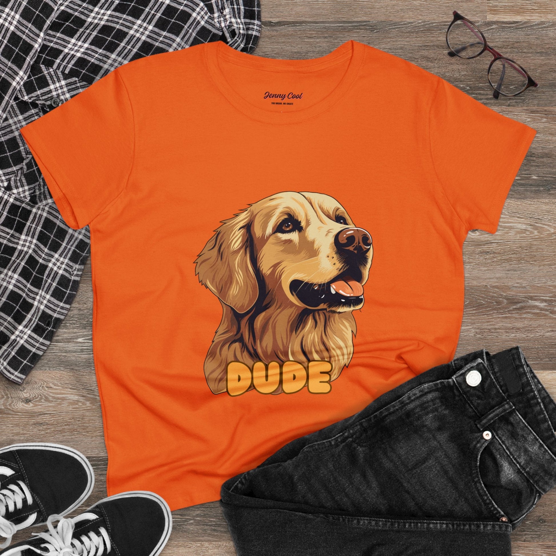 Women's Tee with Golden Dog Print - Valentine's Day Gift - JennyCool