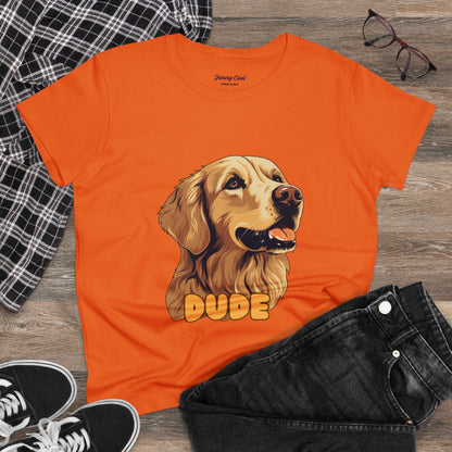 Women's Tee with Golden Dog Print - Valentine's Day Gift - JennyCool