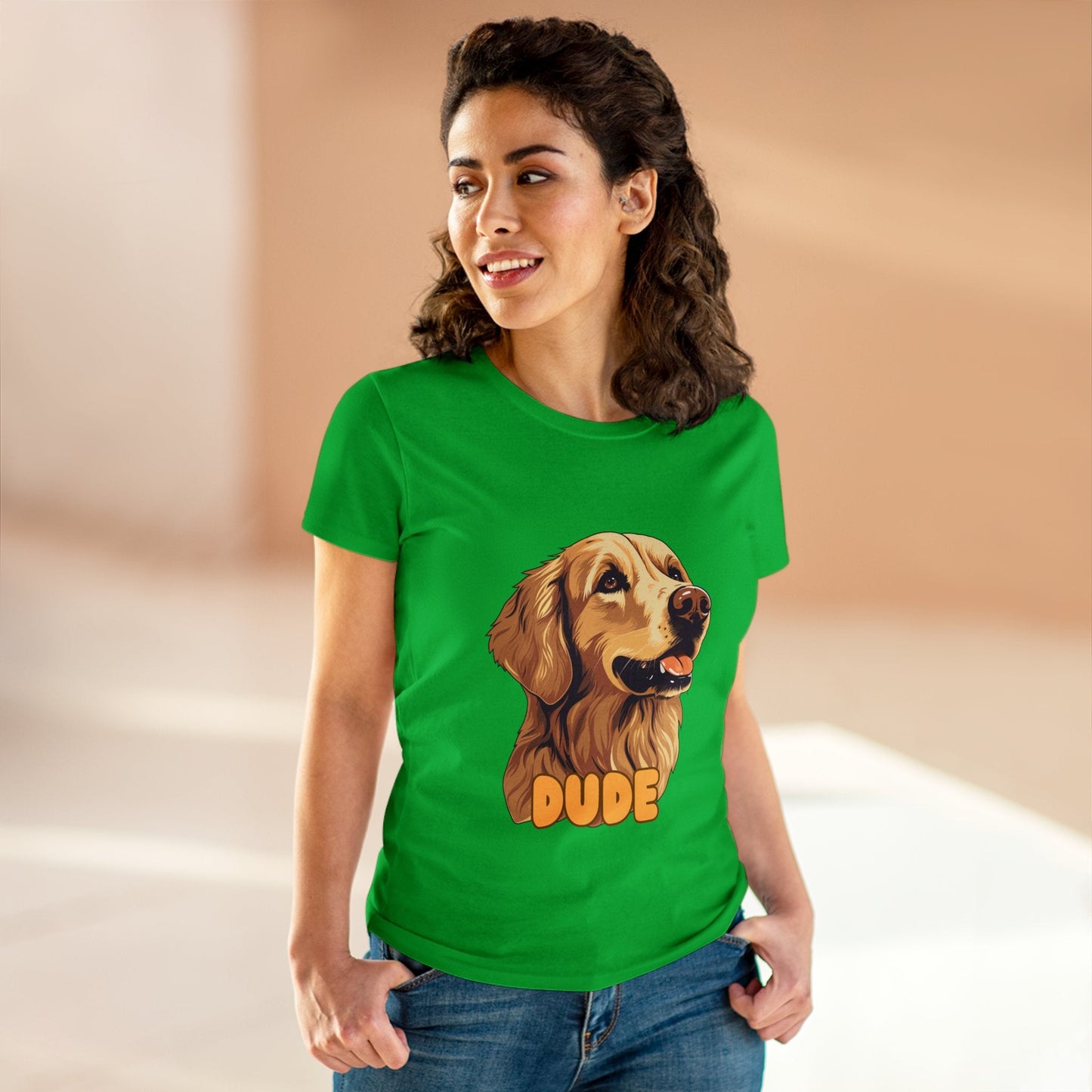 Women's Tee with Golden Dog Print - Valentine's Day Gift - JennyCool