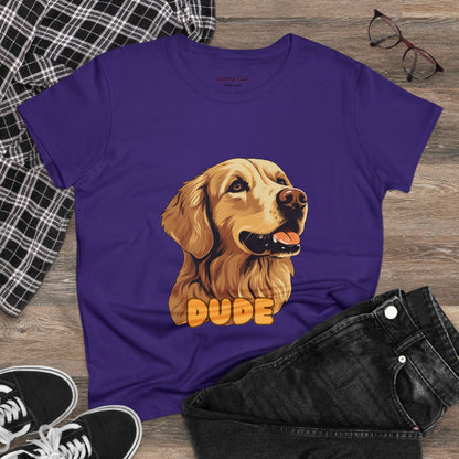 Women's Tee with Golden Dog Print - Valentine's Day Gift - JennyCool