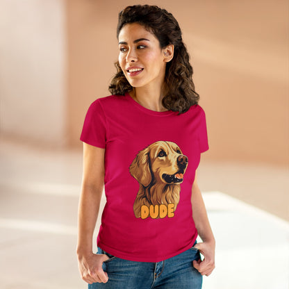 Women's Tee with Golden Dog Print - Valentine's Day Gift - JennyCool