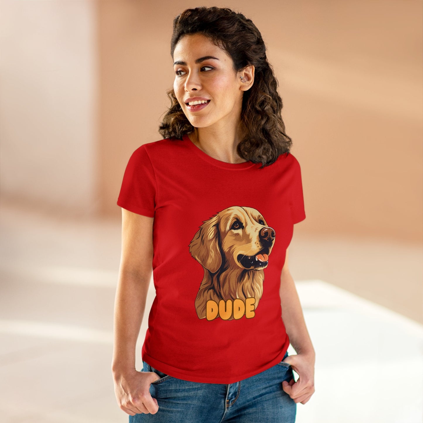 Women's Tee with Golden Dog Print - Valentine's Day Gift - JennyCool