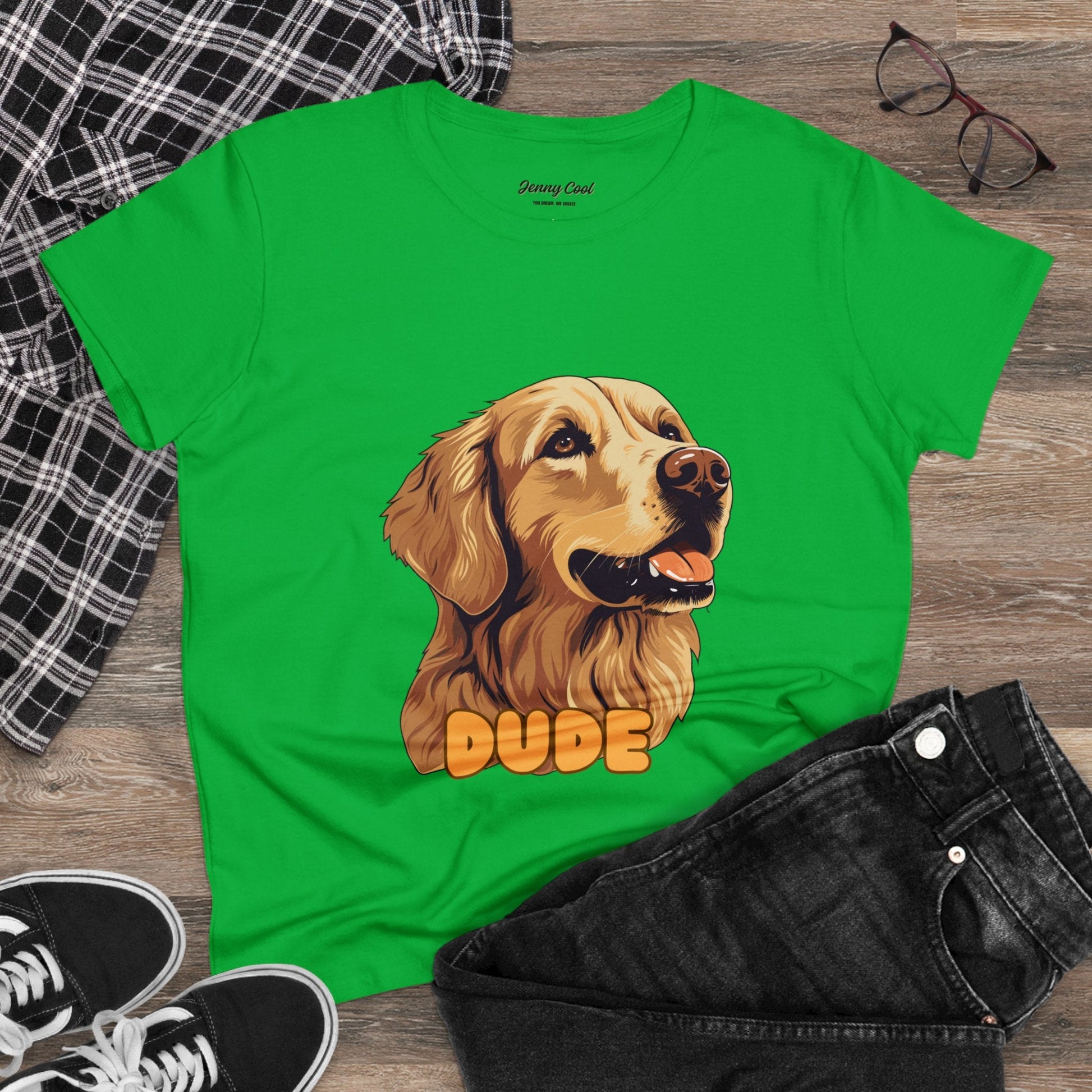 Women's Tee with Golden Dog Print - Valentine's Day Gift - JennyCool
