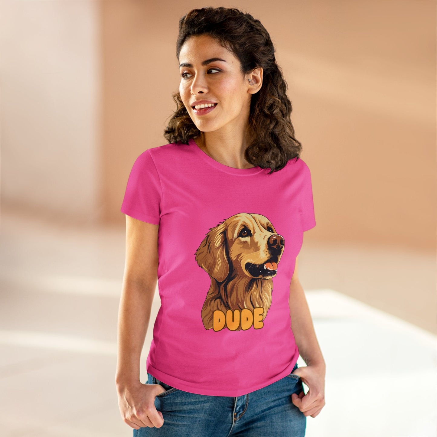 Women's Tee with Golden Dog Print - Valentine's Day Gift - JennyCool
