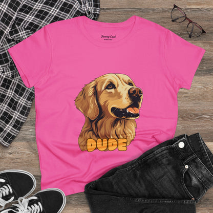 Women's Tee with Golden Dog Print - Valentine's Day Gift - JennyCool