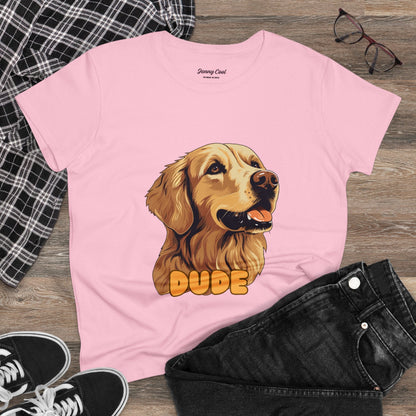 Women's Tee with Golden Dog Print - Valentine's Day Gift - JennyCool