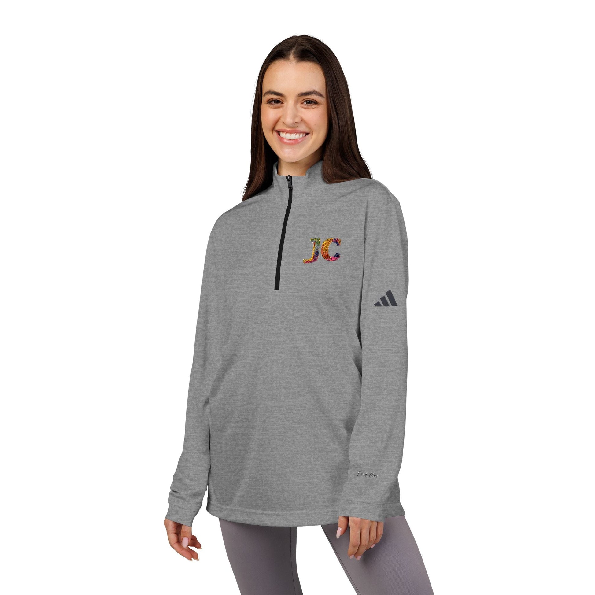 Women’s White JC Embroidered Quarter - Zip – Lightweight Athletic Pullover | Jenny Cool x adidas - JennyCool