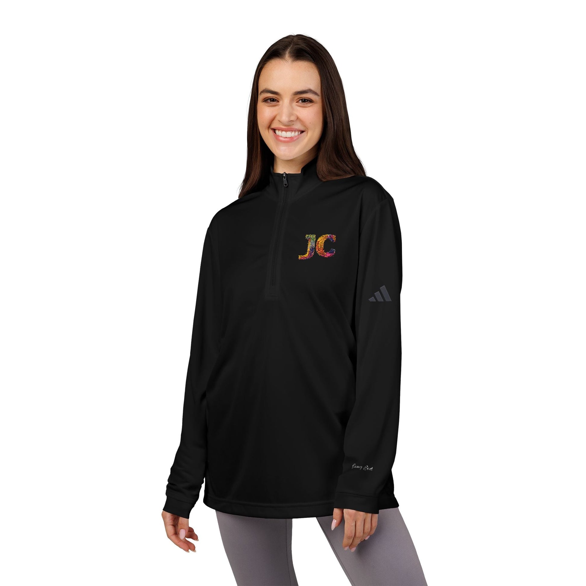 Women’s White JC Embroidered Quarter - Zip – Lightweight Athletic Pullover | Jenny Cool x adidas - JennyCool