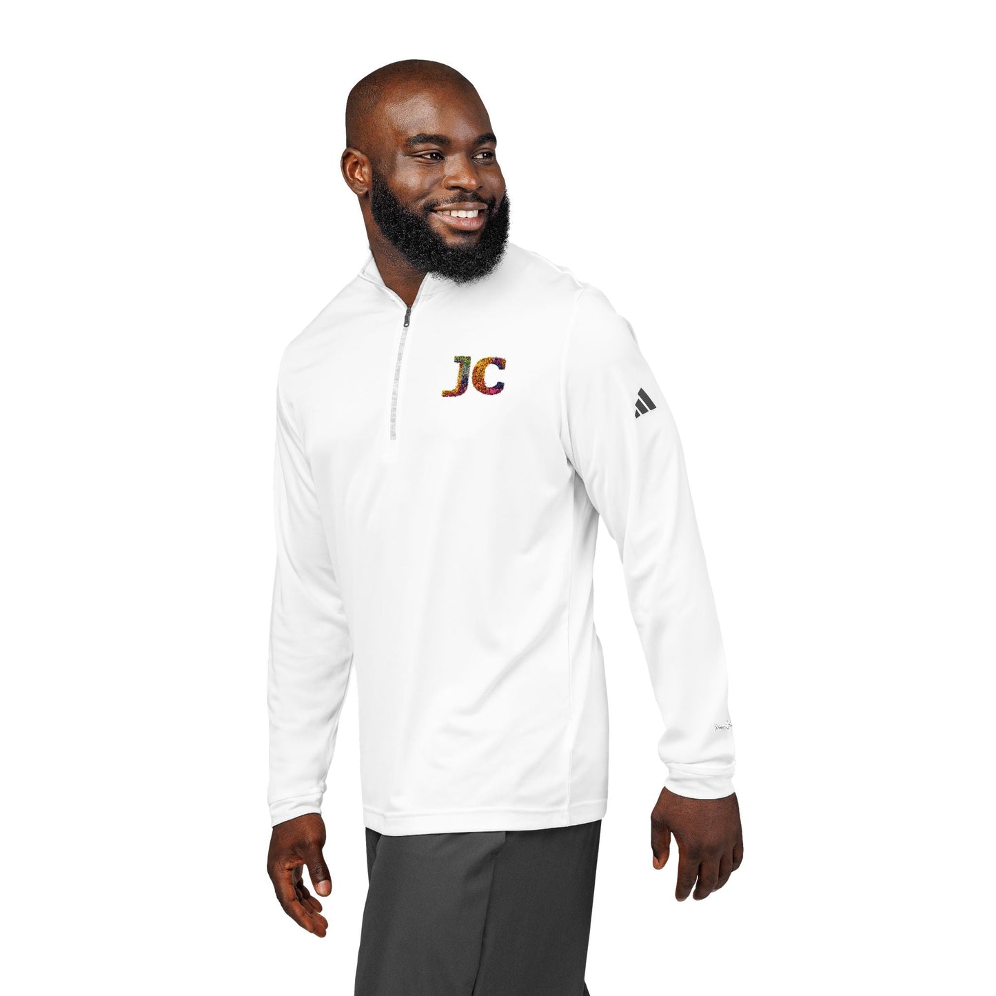 Women’s White JC Embroidered Quarter - Zip – Lightweight Athletic Pullover | Jenny Cool x adidas - JennyCool