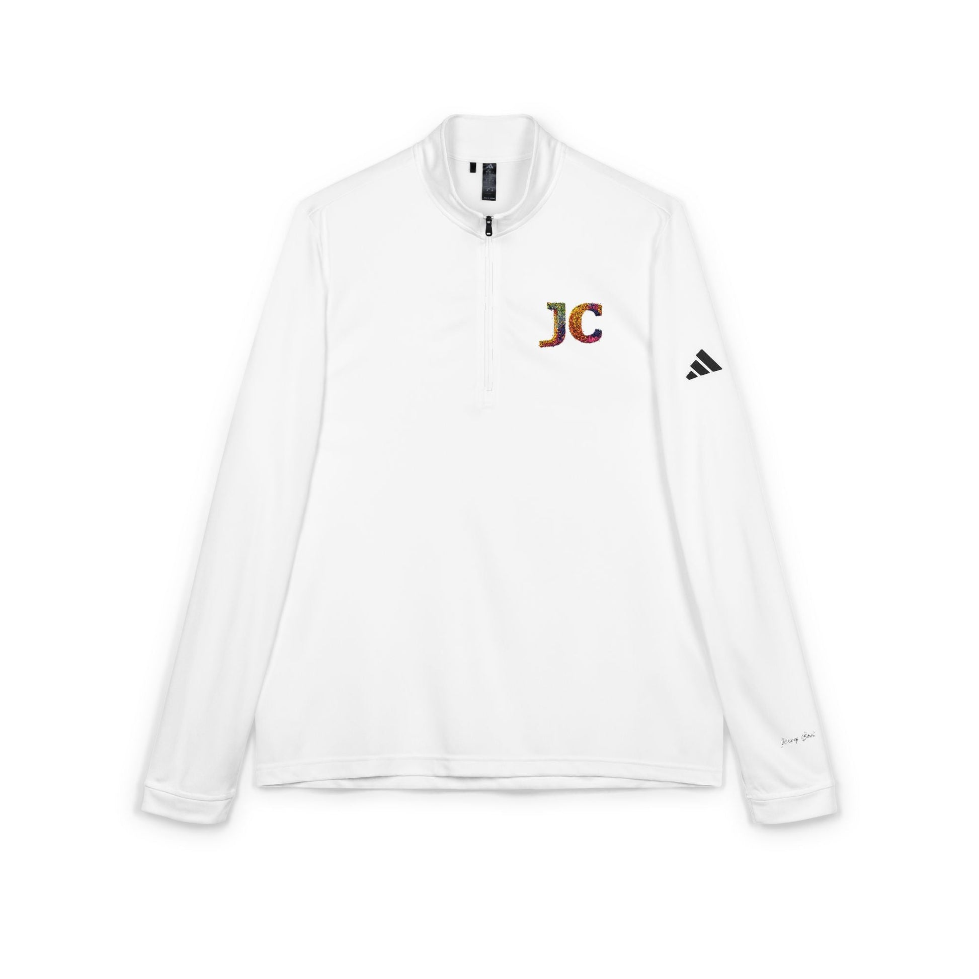 Women’s White JC Embroidered Quarter - Zip – Lightweight Athletic Pullover | Jenny Cool x adidas - JennyCool