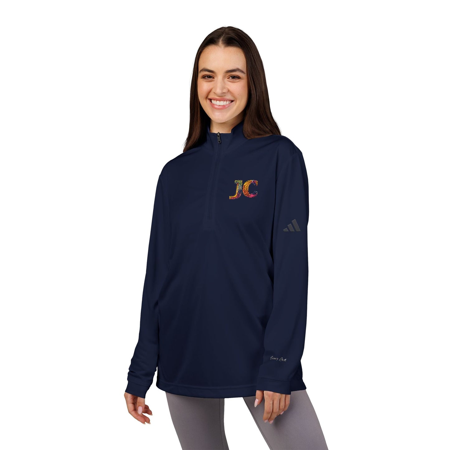 Women’s White JC Embroidered Quarter - Zip – Lightweight Athletic Pullover | Jenny Cool x adidas - JennyCool