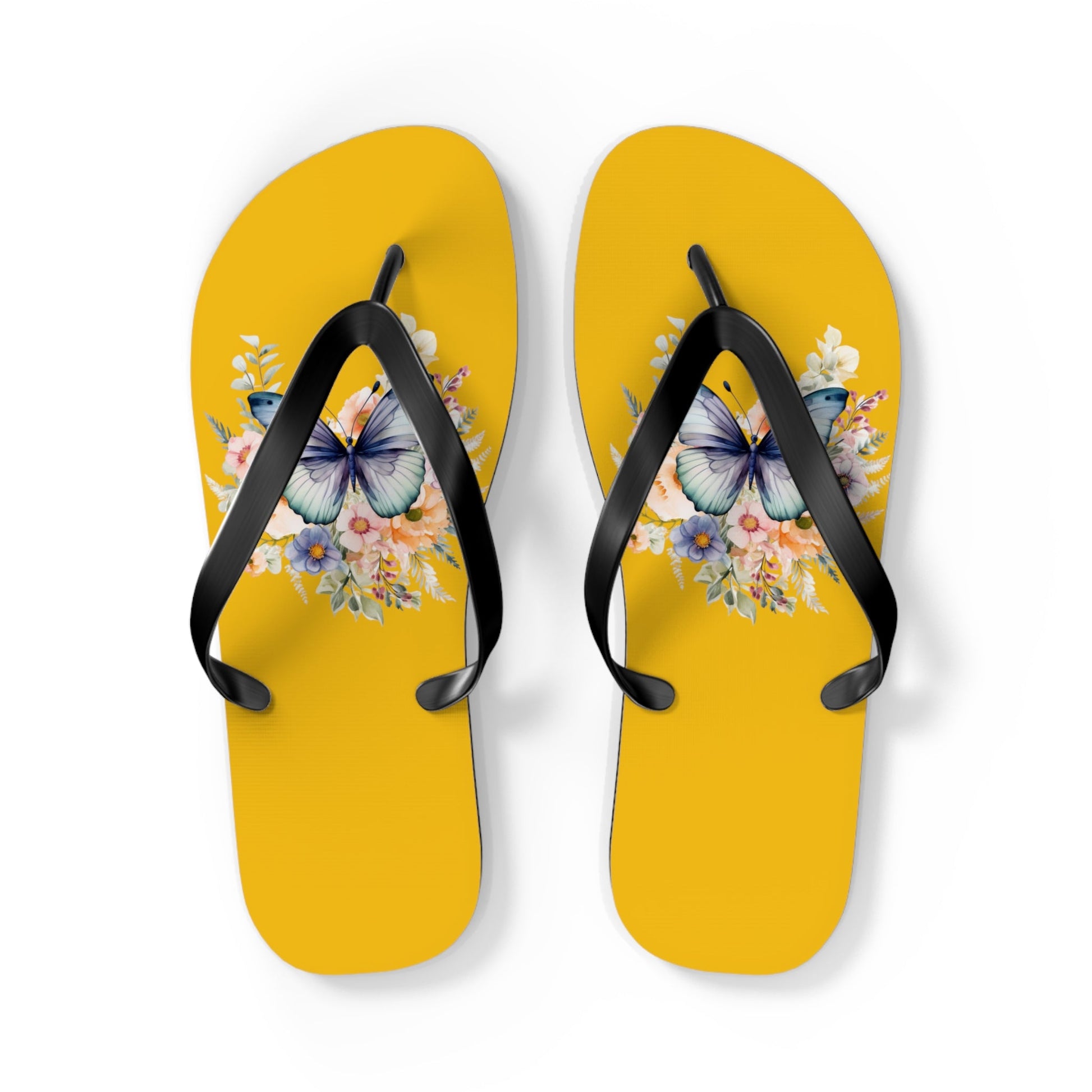 Yellow Flip Flops with Butterfly Design - JennyCool