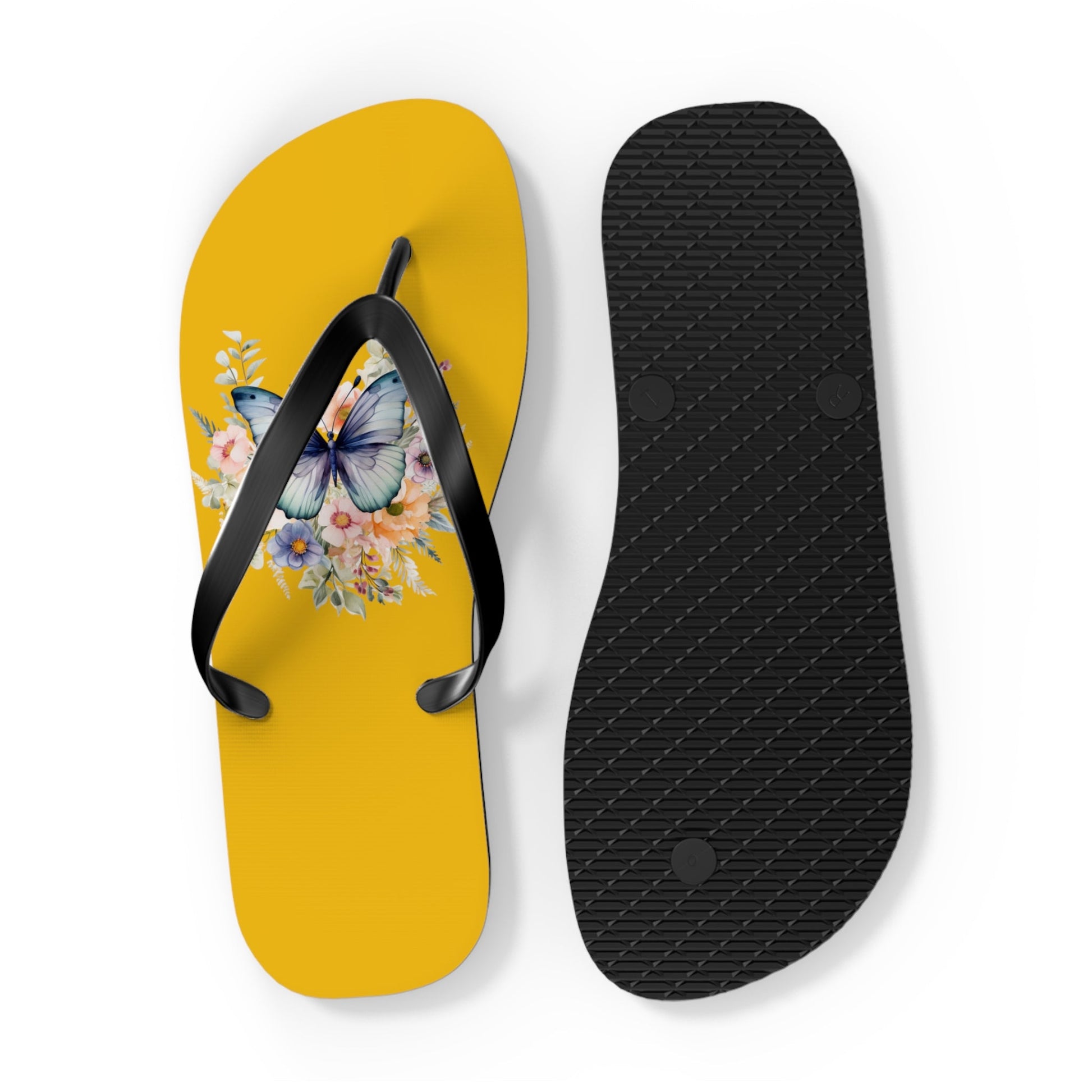 Yellow Flip Flops with Butterfly Design - JennyCool