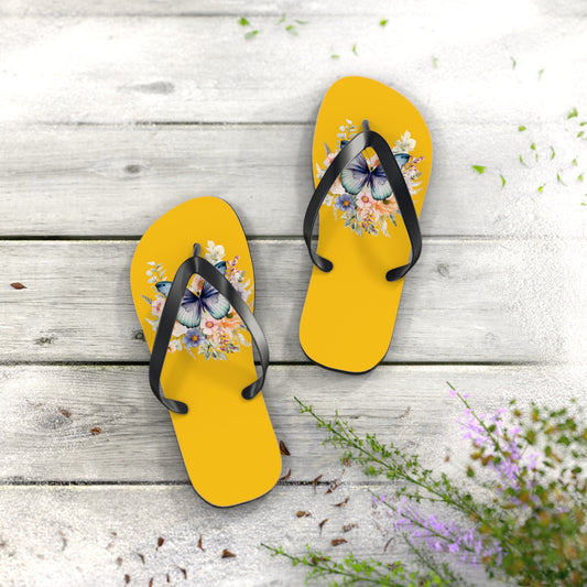 Yellow Flip Flops with Butterfly Design - JennyCool