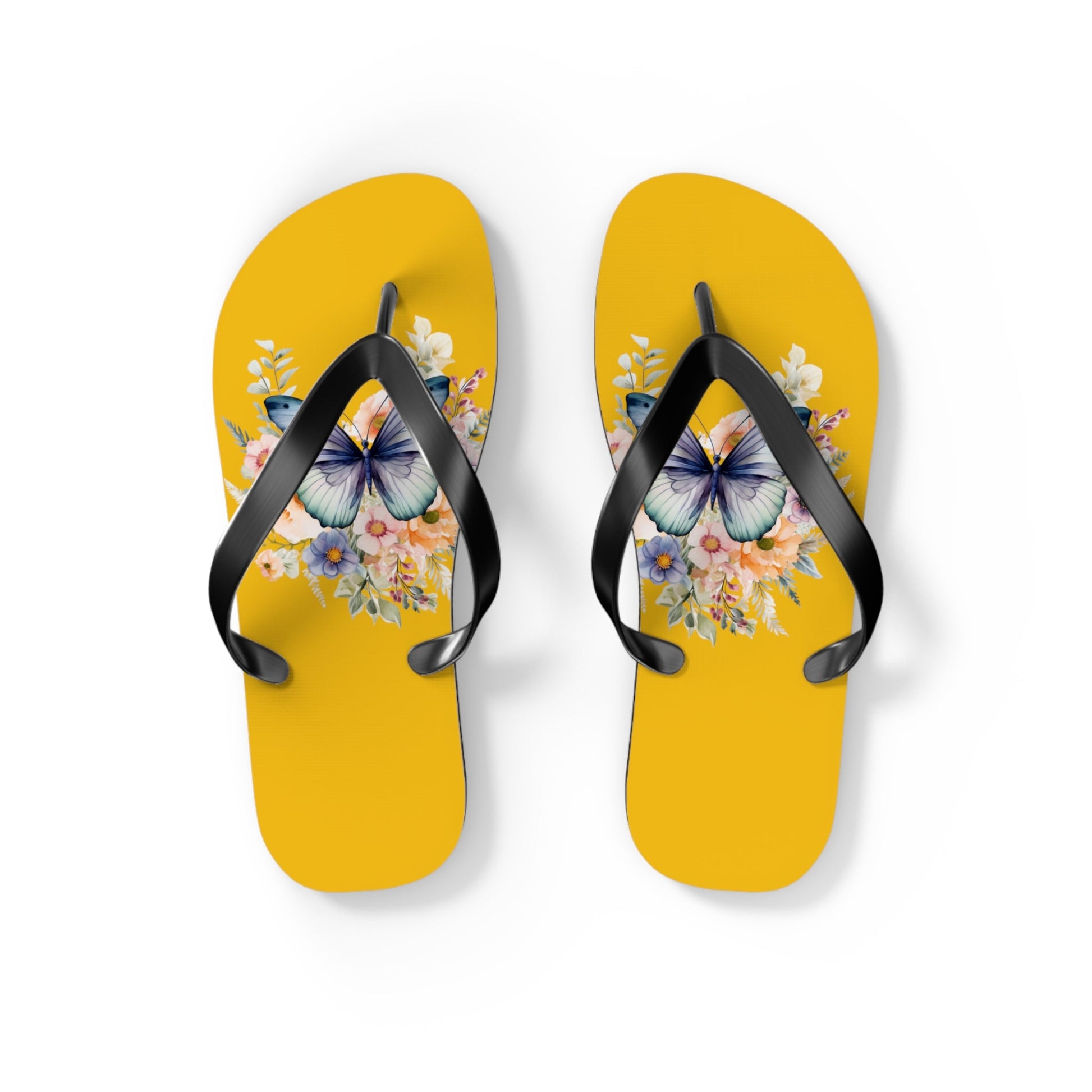 Yellow Flip Flops with Butterfly Design - JennyCool