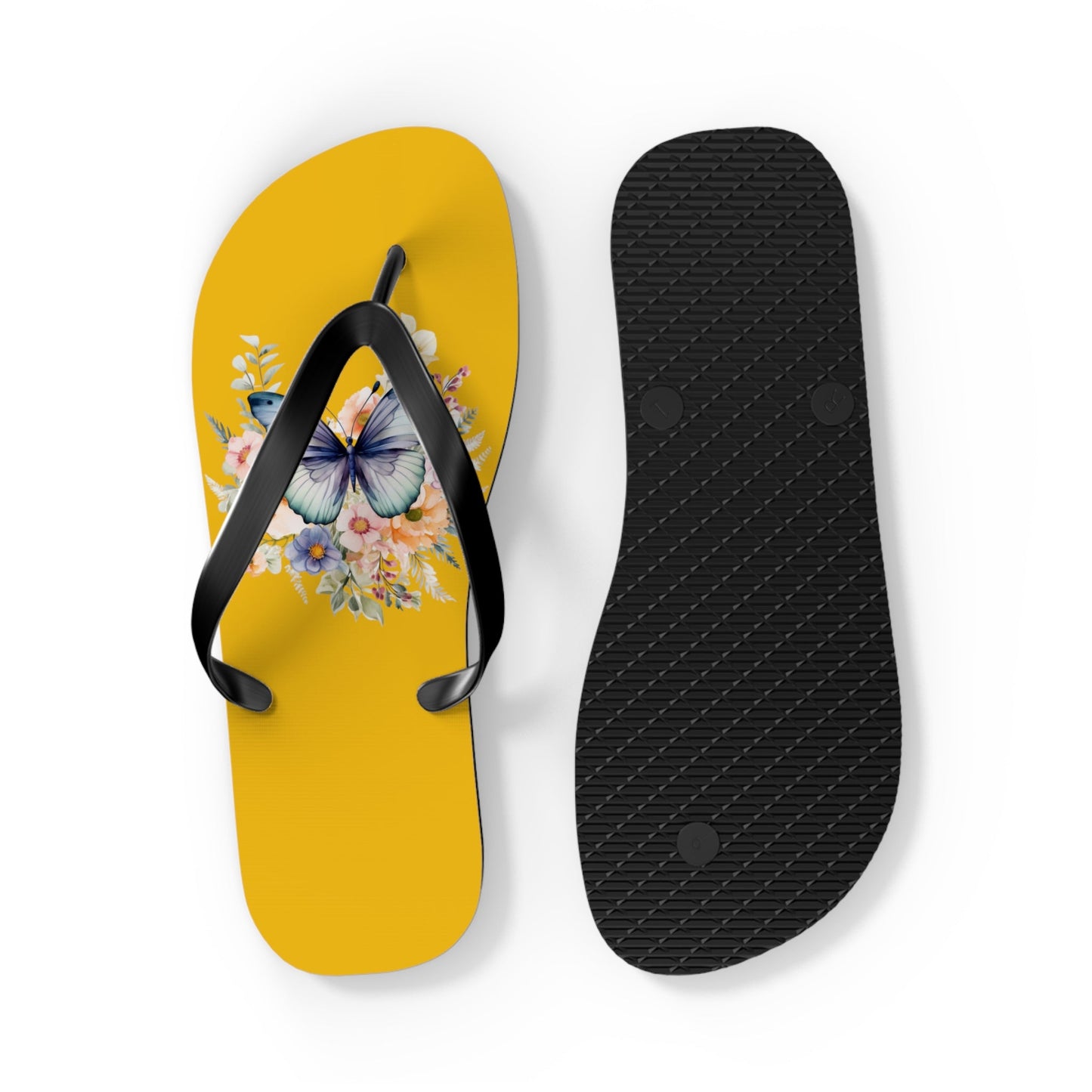 Yellow Flip Flops with Butterfly Design - JennyCool