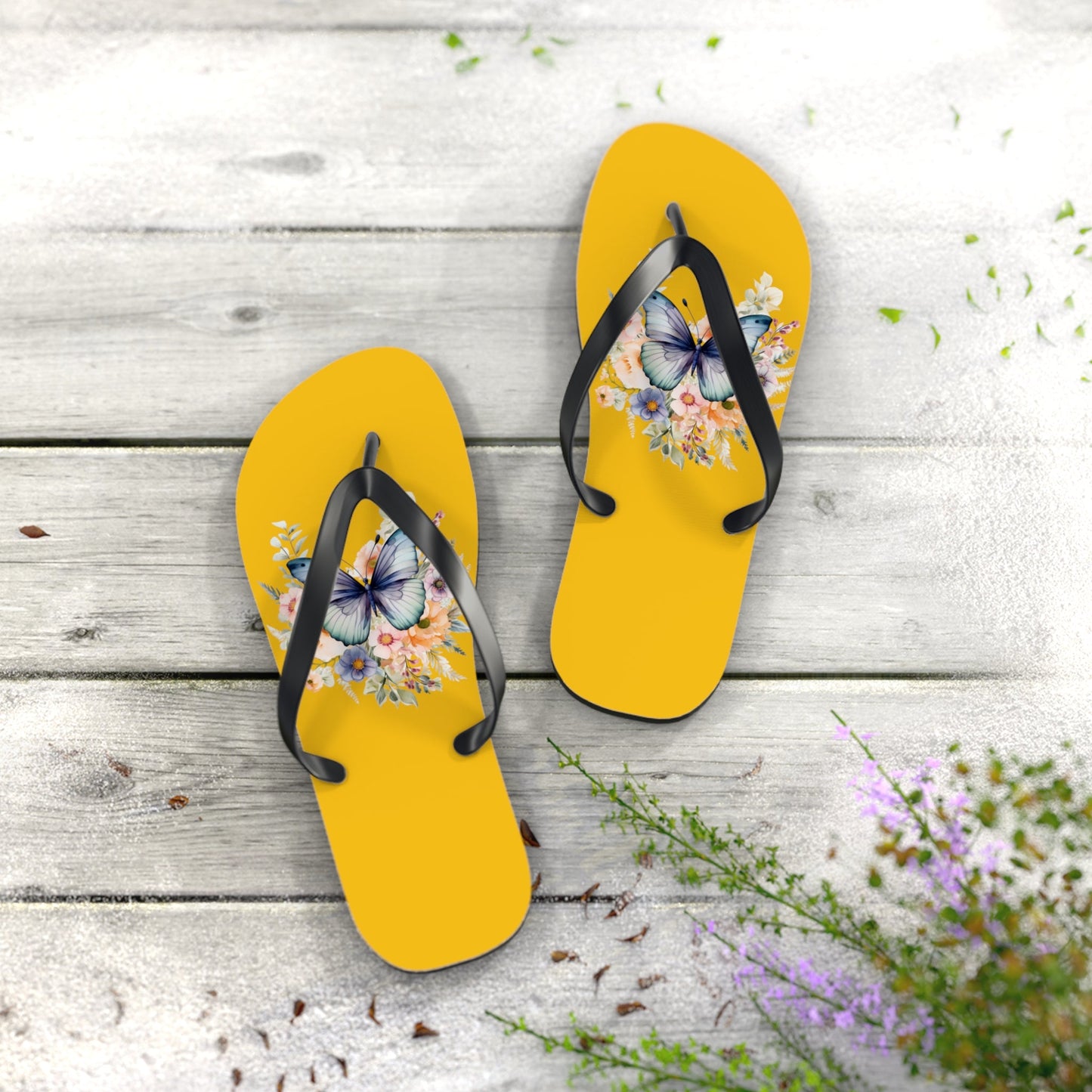 Yellow Flip Flops with Butterfly Design - JennyCool