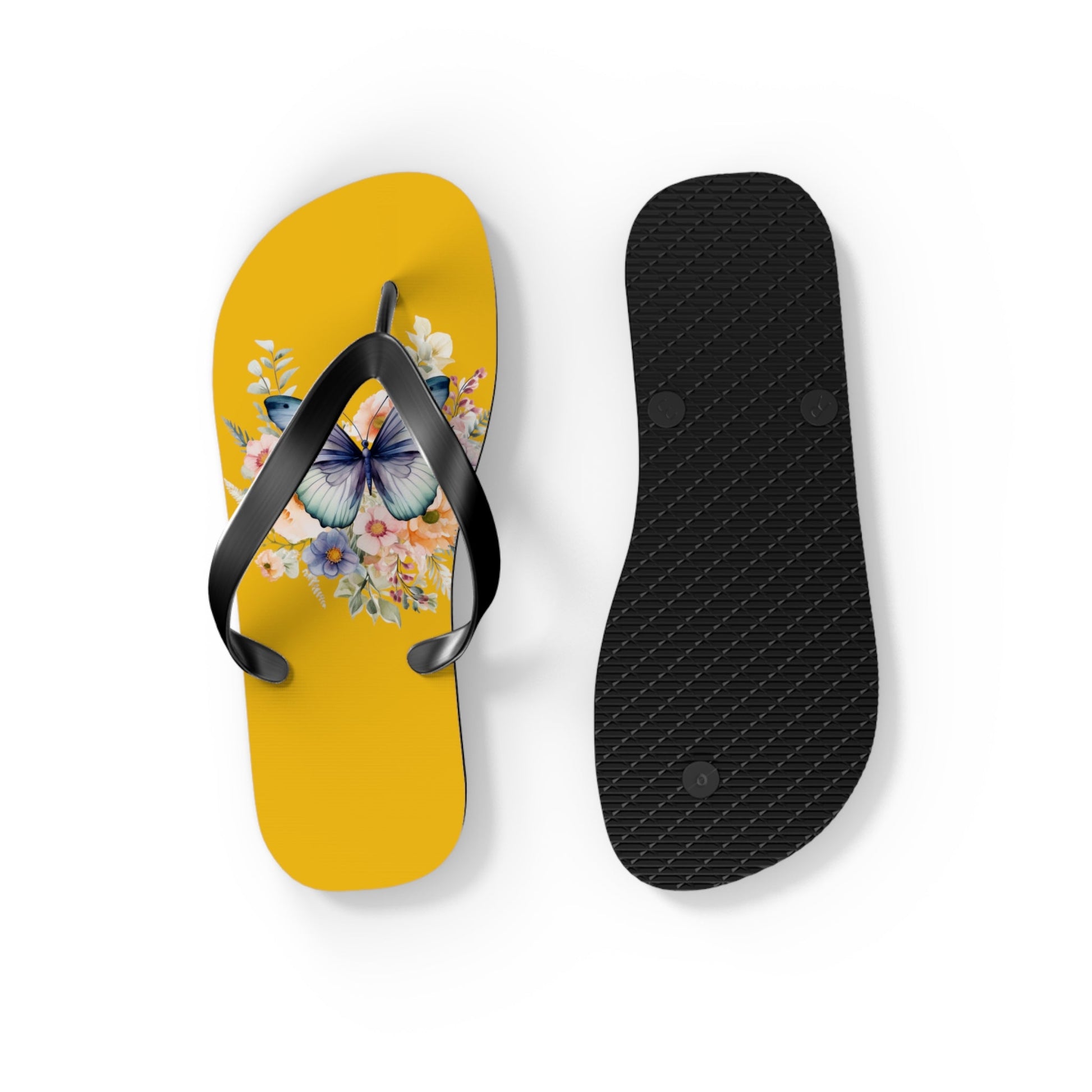 Yellow Flip Flops with Butterfly Design - JennyCool