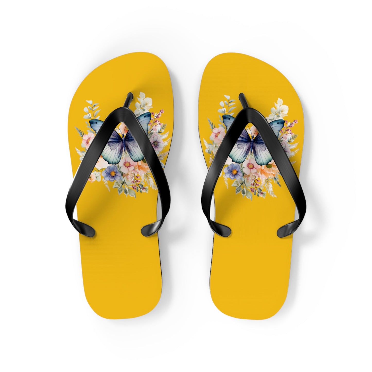 Yellow Flip Flops with Butterfly Design - JennyCool